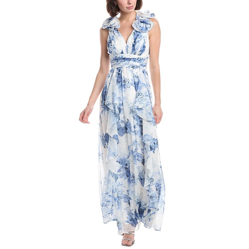 Eliza J Womens Ruffle Strap Pleated Gown